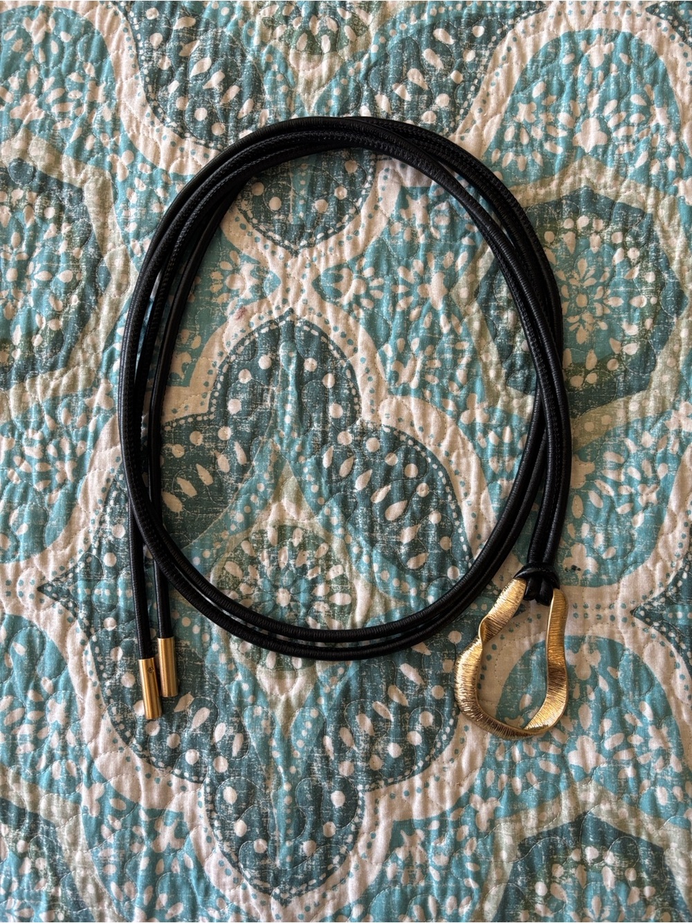 Black Leather Wrap Belt with Gold Hook Closure